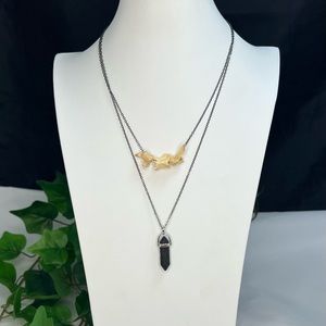 Layered Mink Spine Bones & Lava Stone Crystal Point Necklace